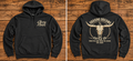 Front and back of black Chasing Dreams longhorn graphic hoodie
